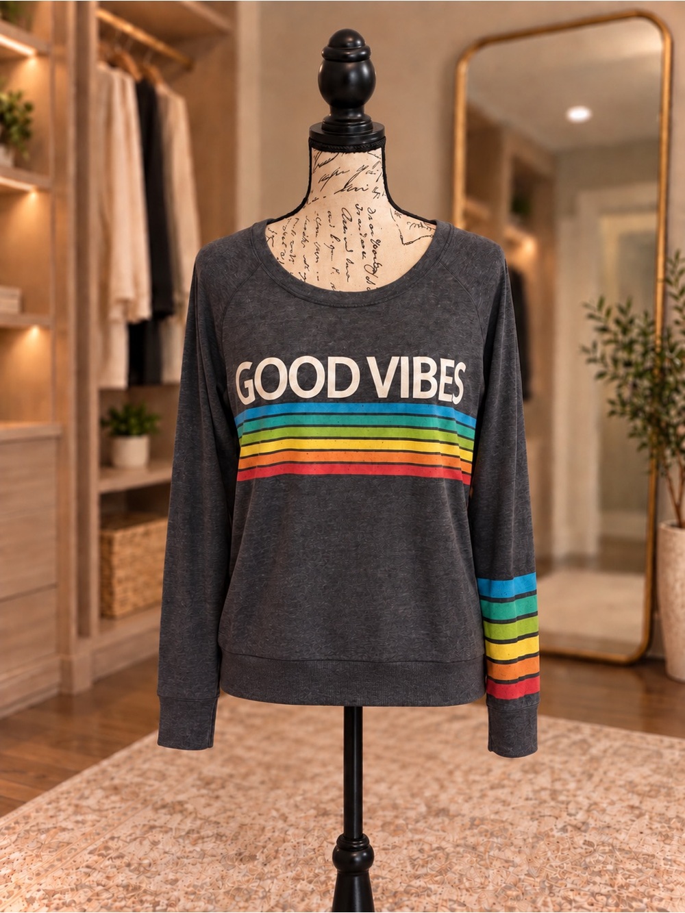 Chaser Good Vibes Rainbow Long Sleeve Top Size Small